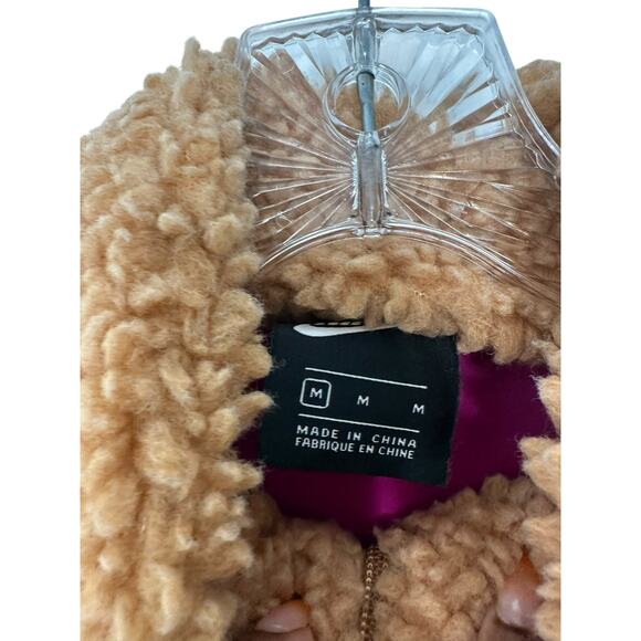 Nike Camel Brown Swoosh Women's Mock Neck Sherpa Fleece Zip Up Jacket‎ Medium - Picture 2 of 11